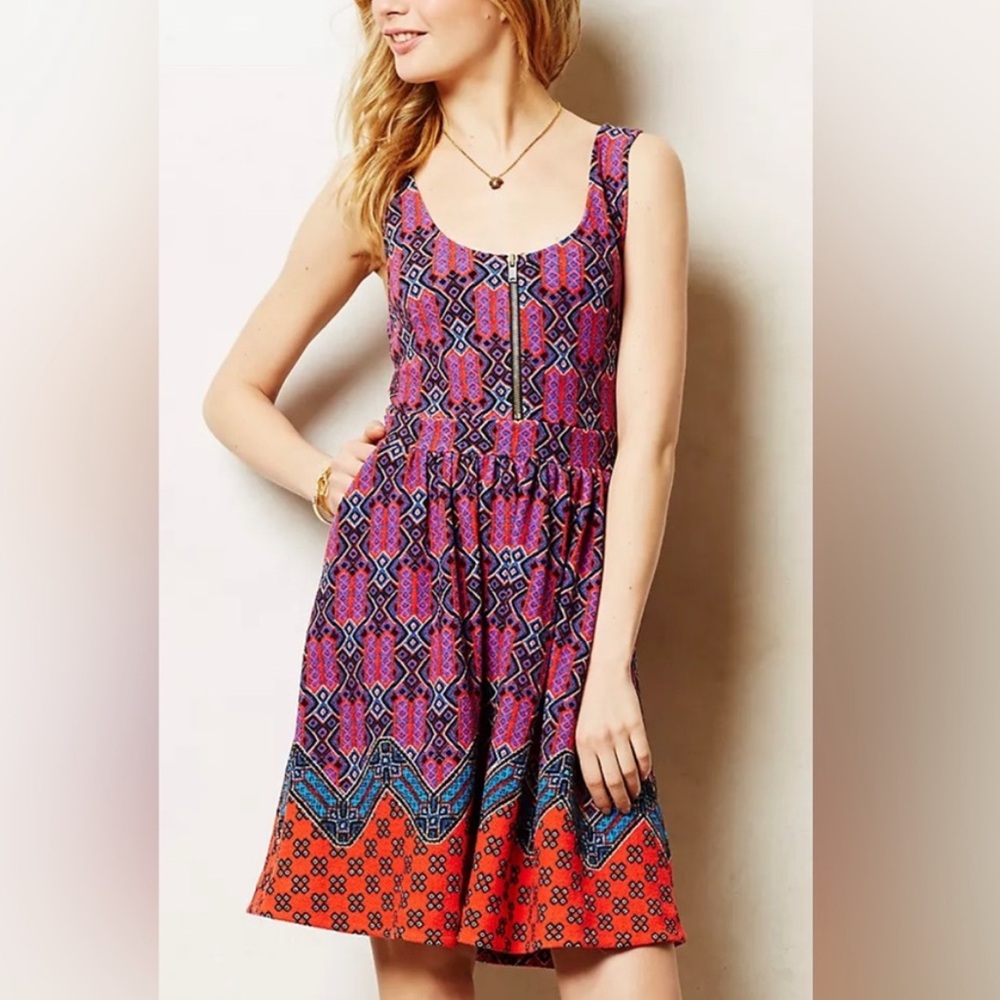 Anthropologie Maeve Amapola Colorful Boho Fit & Flare Side
Pocket Mini Dress •0